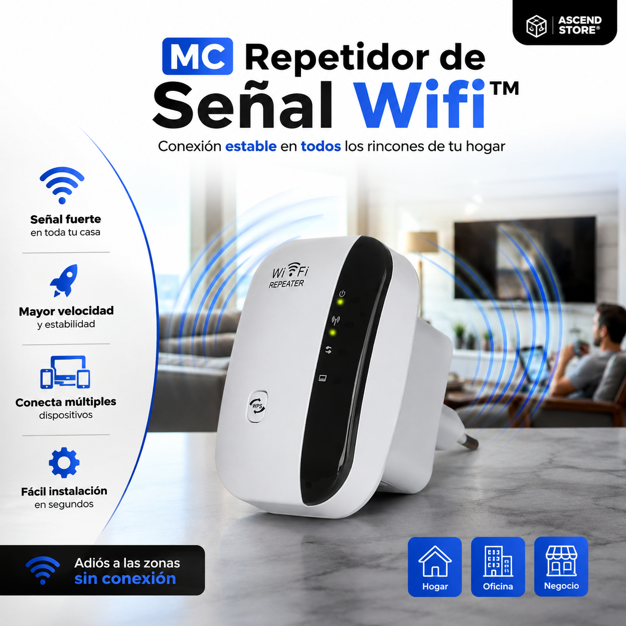 MC Repetidor de Señal Wifi™ - #1 productos electrodomesticos en chile - Vive tu conexion al Wifi al maximo en donde sea que estes en tu hogar
