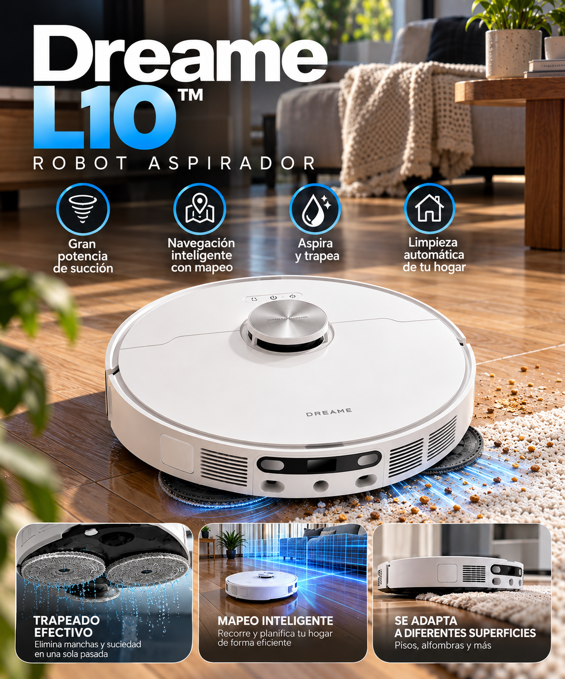 Dreame L10™ Robot Aspirador y Trapeador Inteligente - Navegación Láser LiDAR + Mapeo Automático